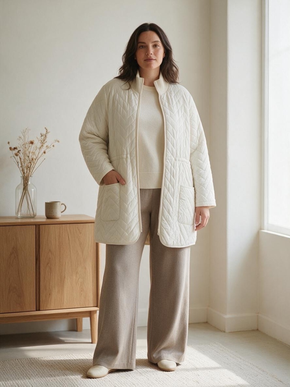 Athleta gorpcore quilted cream plus size puffer jacket minimalist aesthetic 3X